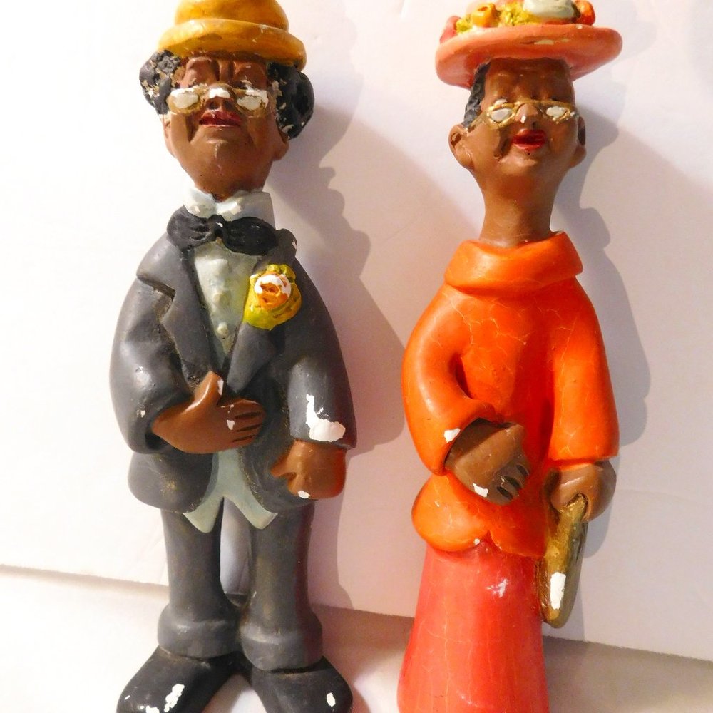 African American Couple Ceramic Figurine Statues Vintage